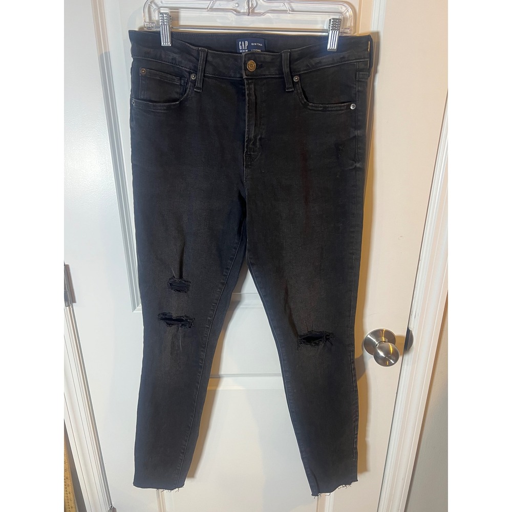 Gap‎ Womens Denim Legging Distressed Knee Black Jeans 12/31 Tall
